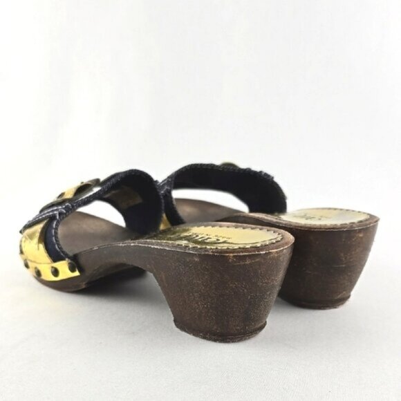 Faith Women's Gold Denim Slip On Upper Buckle Strap Mule Sandal Sole Size 6 - Picture 4 of 16